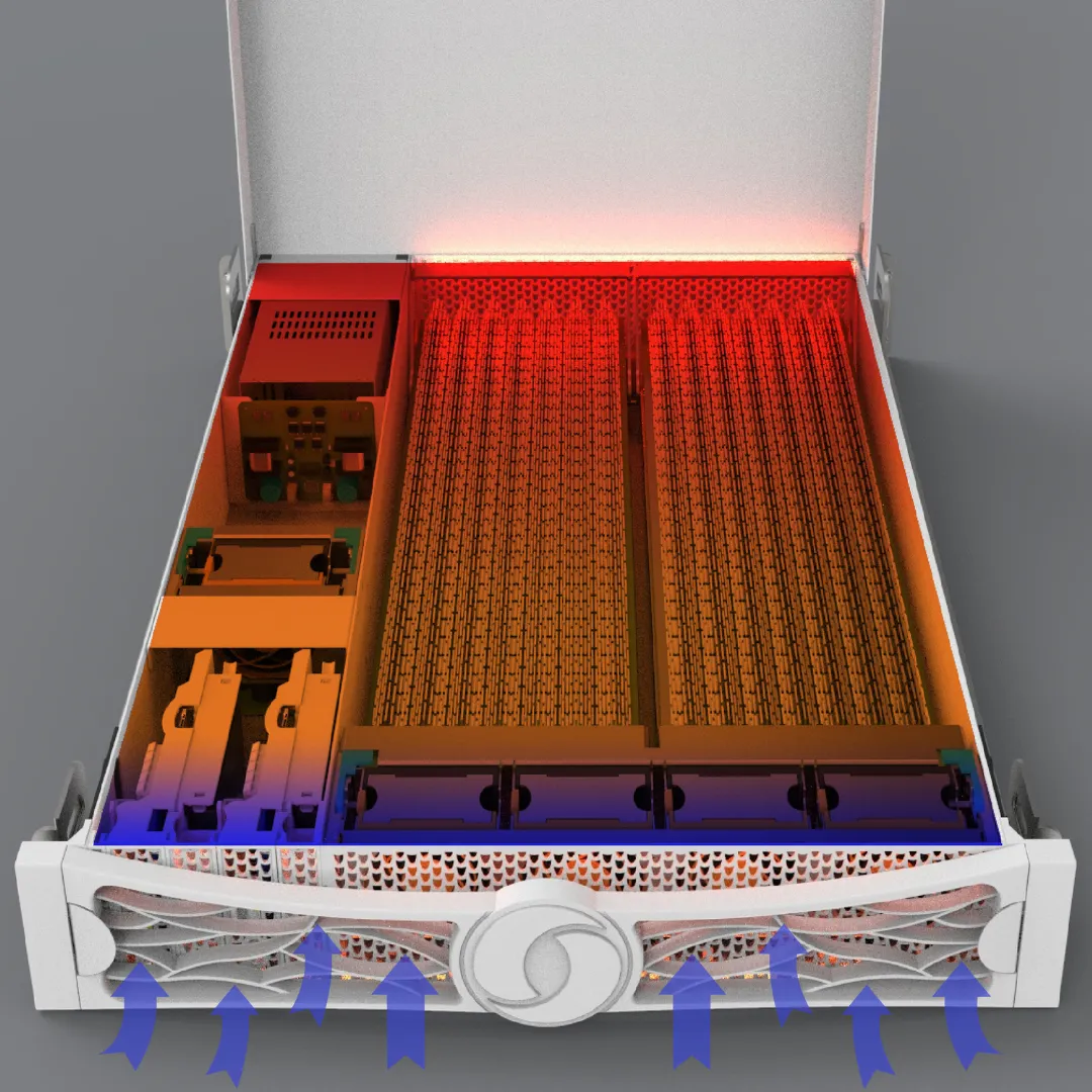 Thermal management and modular server engineering top-down view