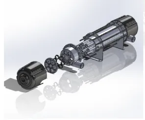 Exploded view diagram of the water sterilization reactor components