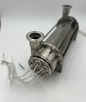 Close-up of UV-C lamp wiring within the reactor head assembly