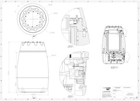 Engineering drawing of the simulated whiskey aging device assembly